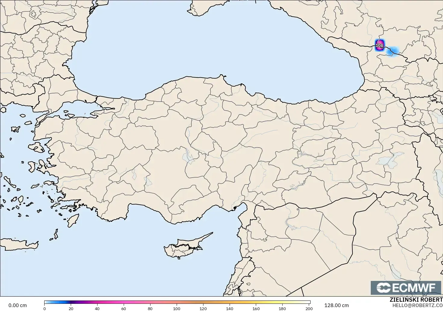 ECMWF IFS 0.25° modelo - Turquía, Profundidad de nieve