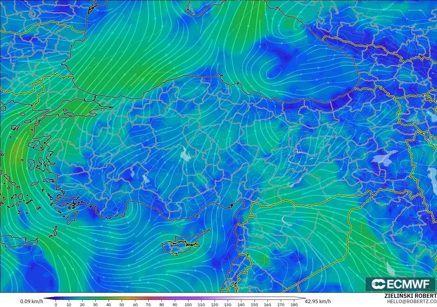 ECMWF IFS 0.25° modelo - Turquía, Viento a 10 m