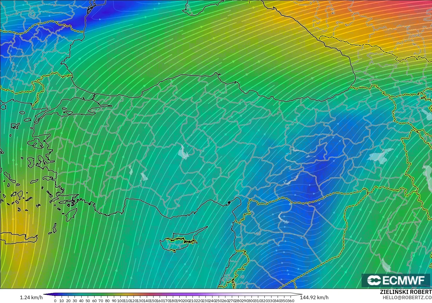 ECMWF IFS 0.25° modelo - Turquía, Viento a 300 hPa (corriente en chorro)