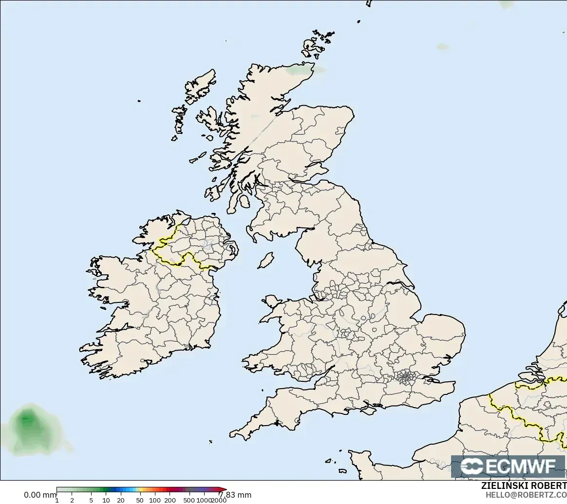 ECMWF IFS 0.25° modelo - Reino Unido, Acumulación de precipitación