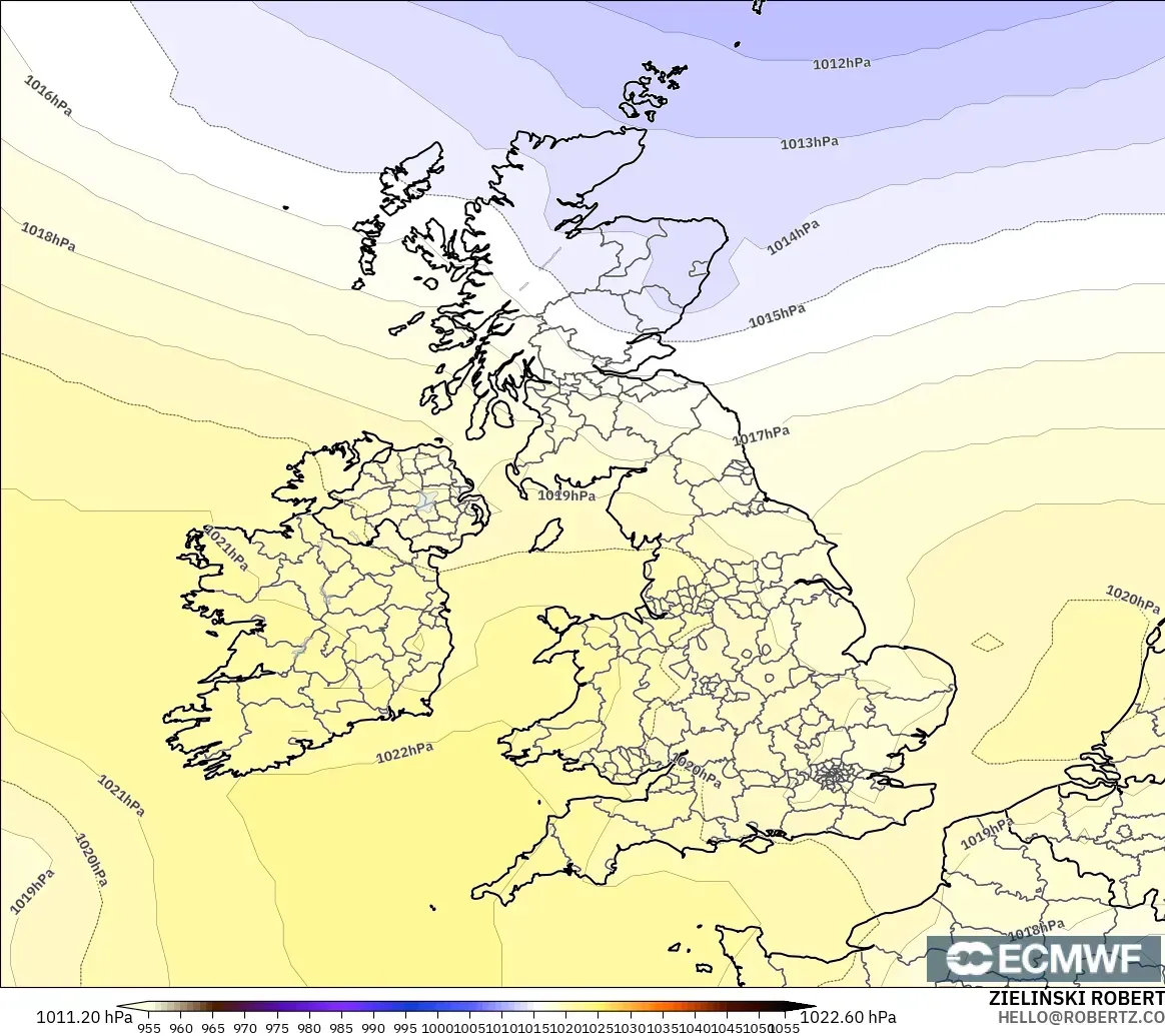ECMWF IFS 0.25° modelo - Reino Unido, Presión