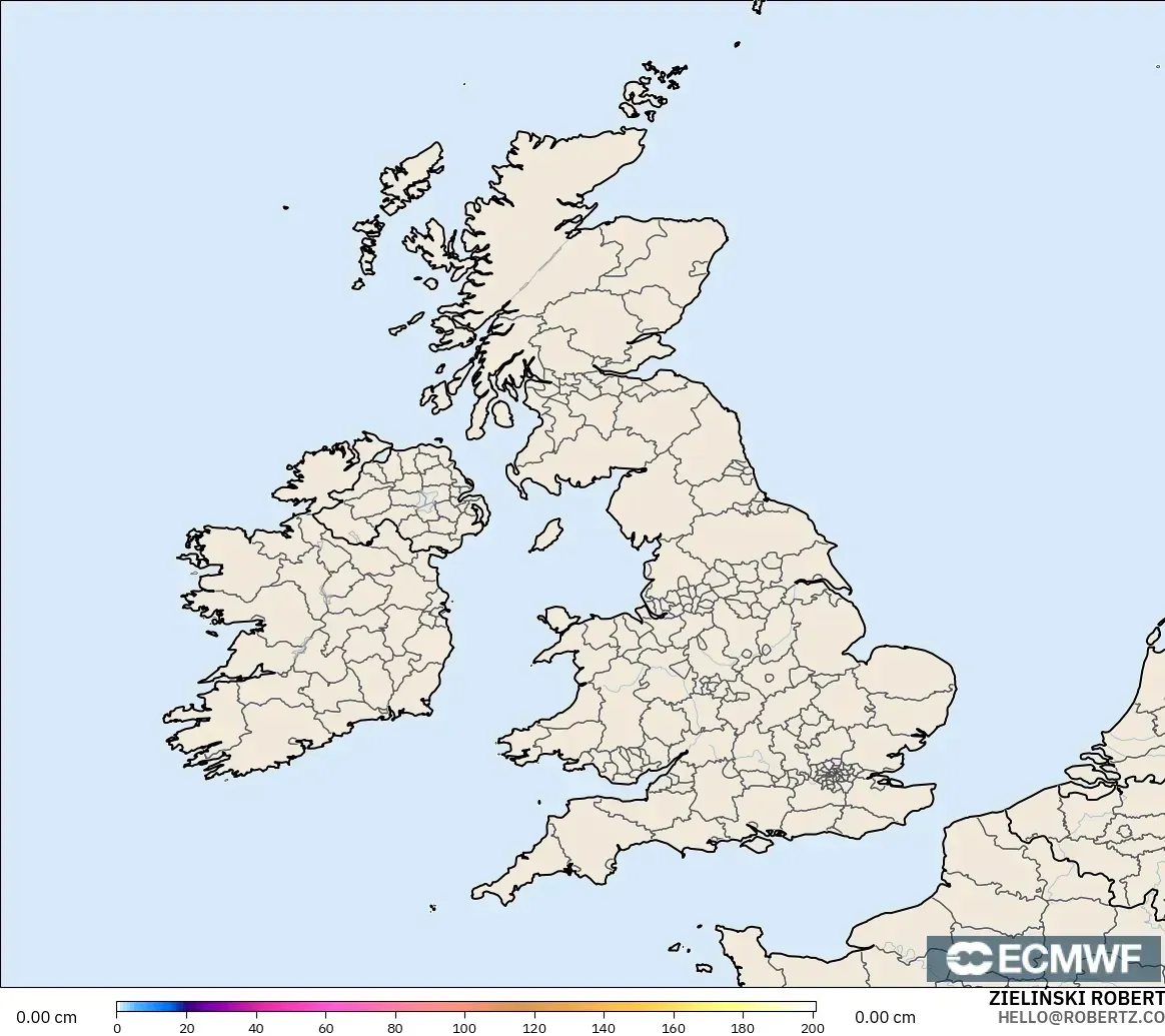 ECMWF IFS 0.25° modelo - Reino Unido, Profundidad de nieve