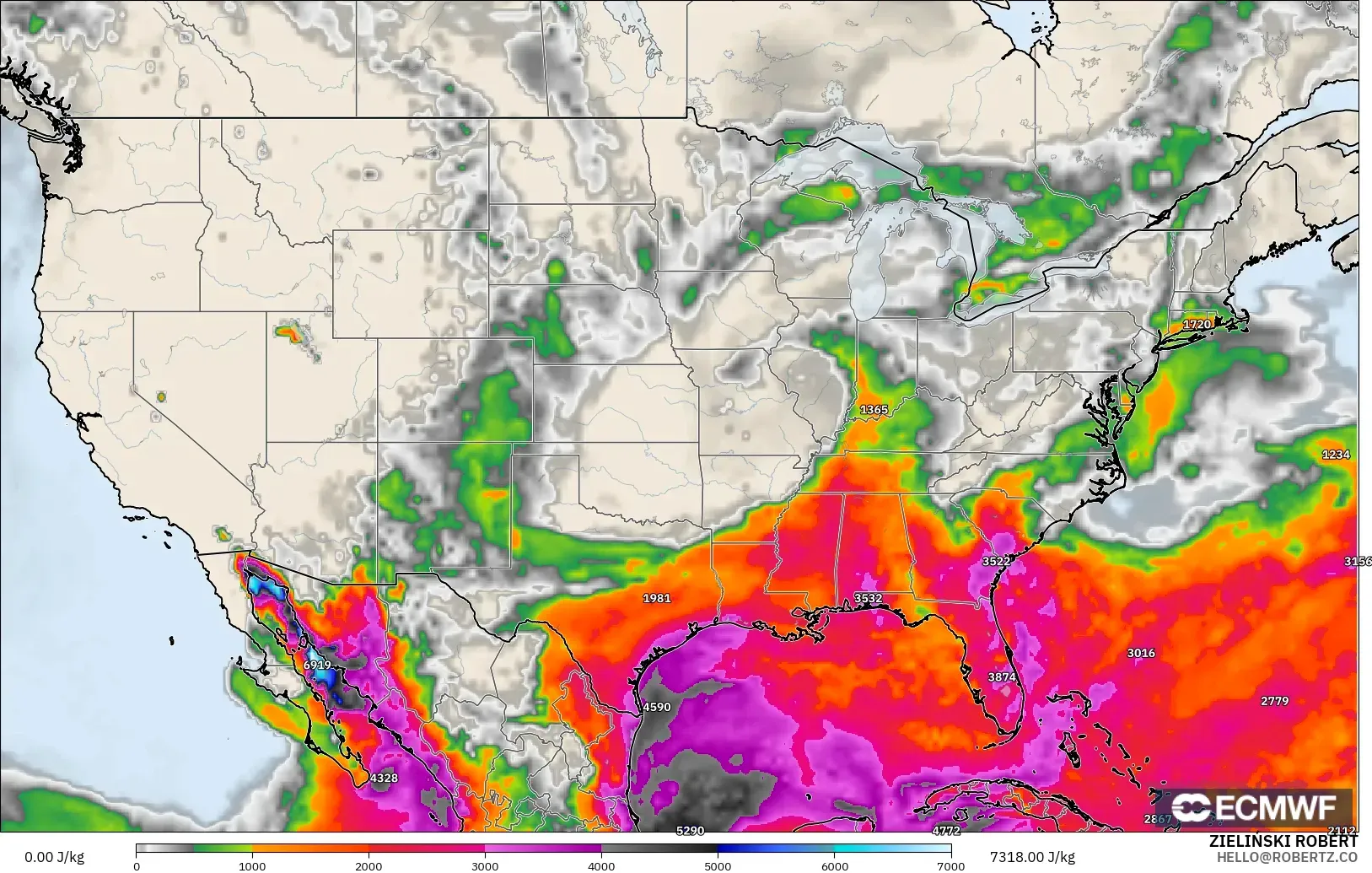 ECMWF IFS 0.25° modelo - Estados Unidos, CAPE
