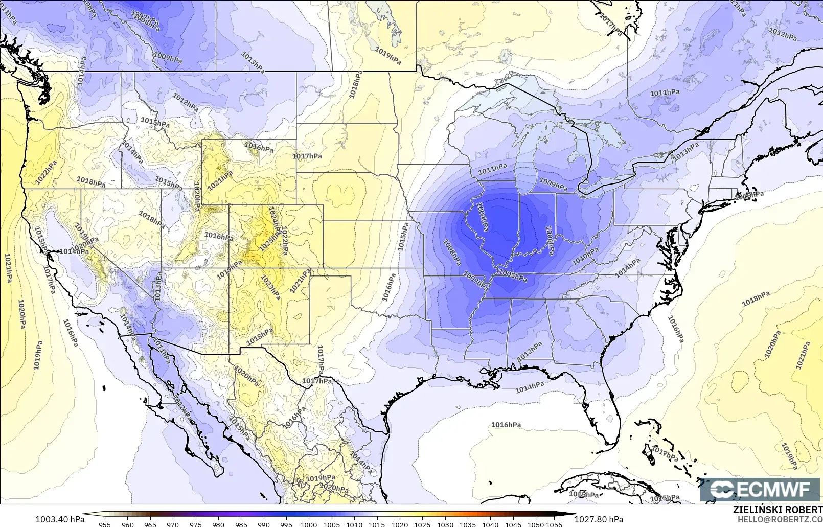 ECMWF IFS 0.25° modelo - Estados Unidos, Presión