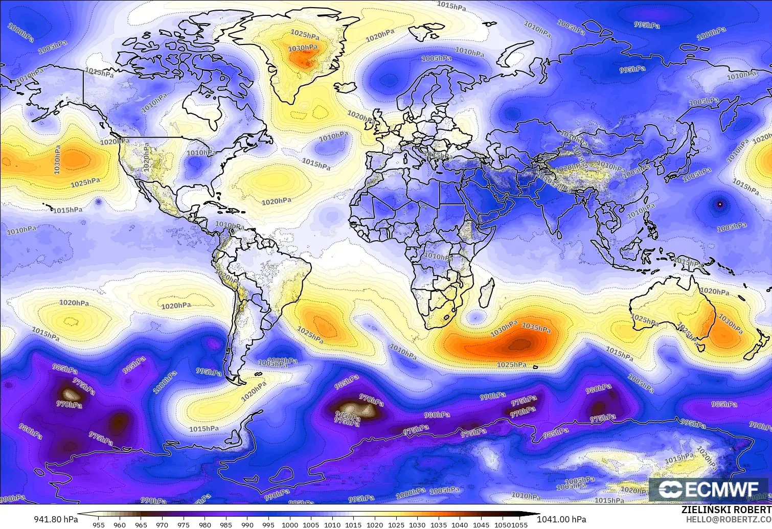 ECMWF IFS 0.25° modelo - Mundo, Presión