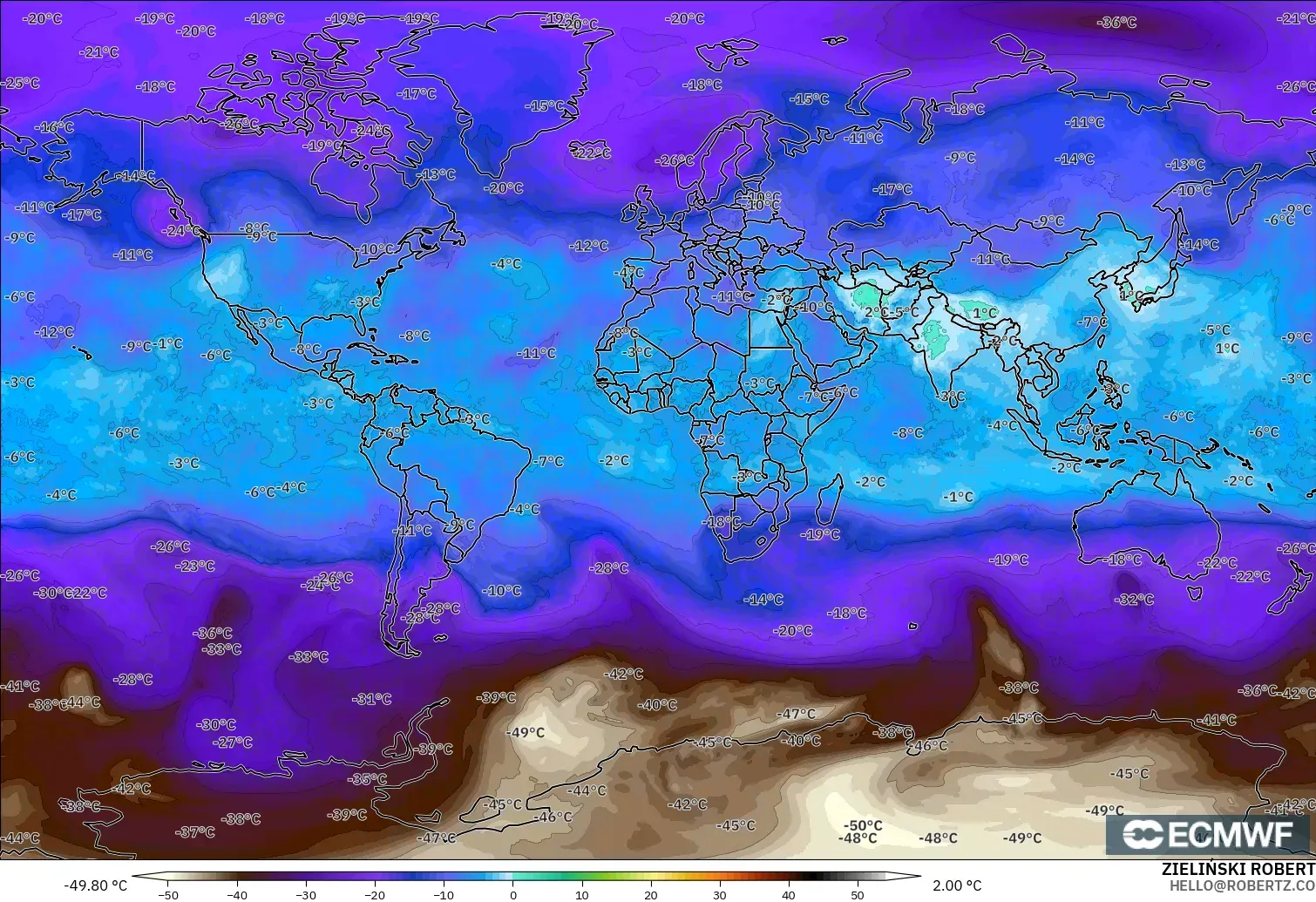 ECMWF IFS 0.25° modelo - Mundo, Temperatura a 500 hPa