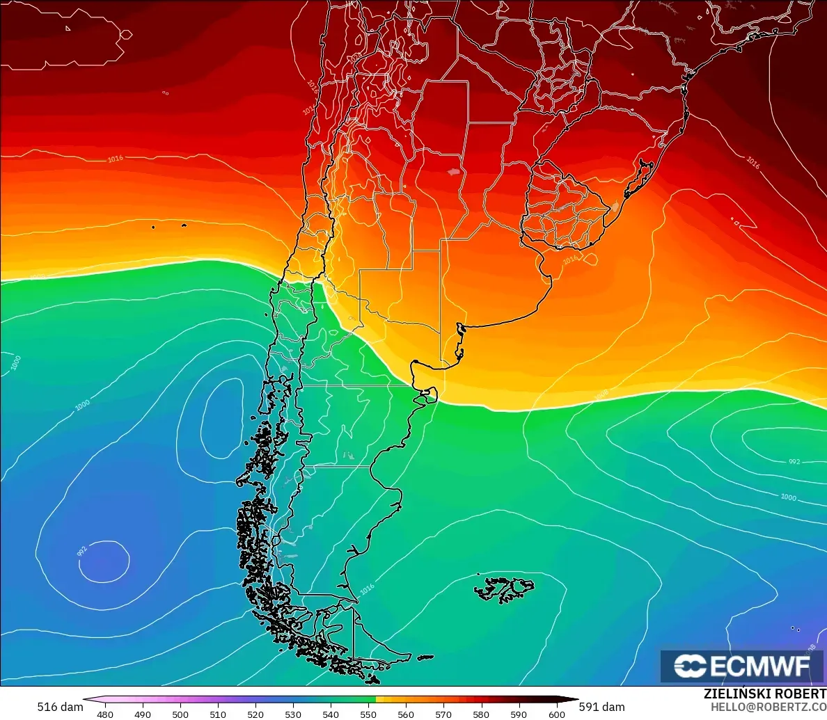 ECMWF IFS 0.25° modelo - Argentina, Altura geopotencial a 500 hPa