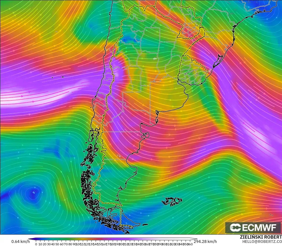 ECMWF IFS 0.25° modelo - Argentina, Viento a 300 hPa (corriente en chorro)