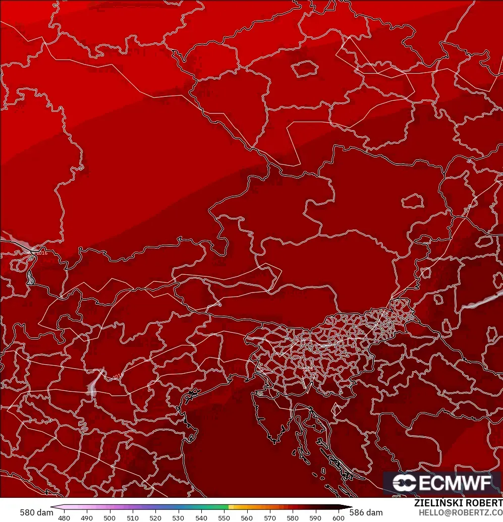 ECMWF IFS 0.25° modelo - Austria, Altura geopotencial a 500 hPa