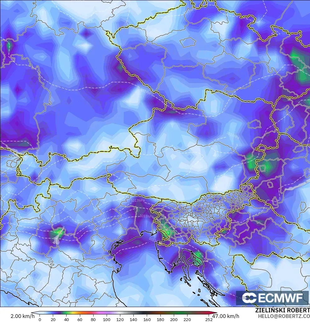 ECMWF IFS 0.25° modelo - Austria, Ráfagas de Viento Máximas