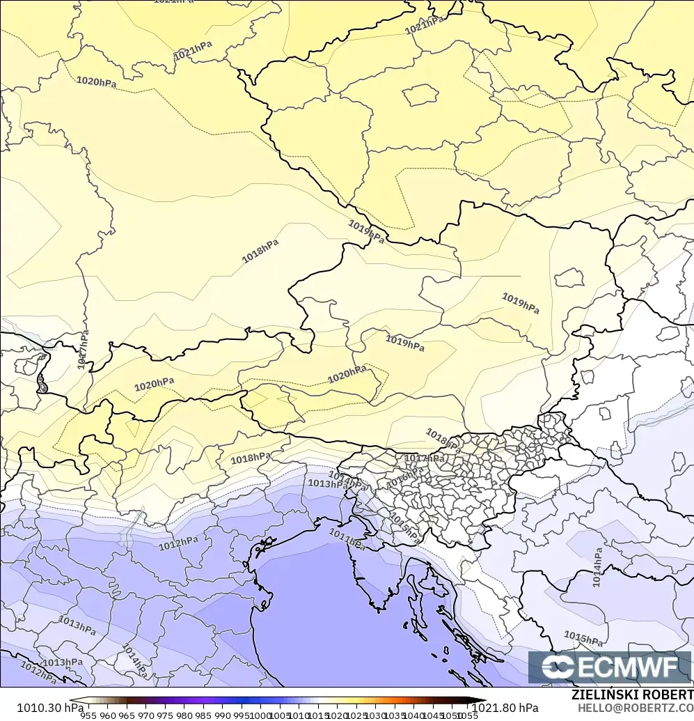 ECMWF IFS 0.25° modelo - Austria, Presión