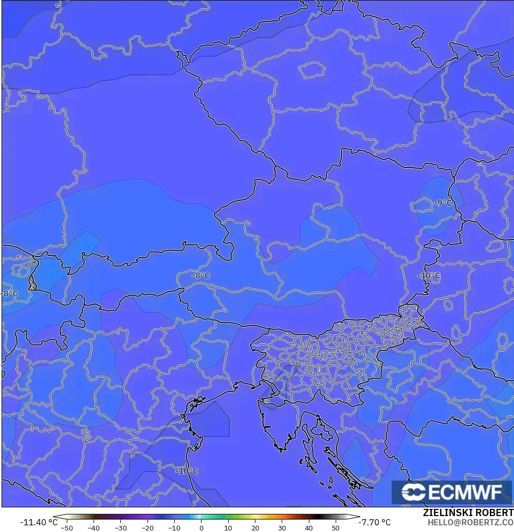 ECMWF IFS 0.25° modelo - Austria, Temperatura a 500 hPa