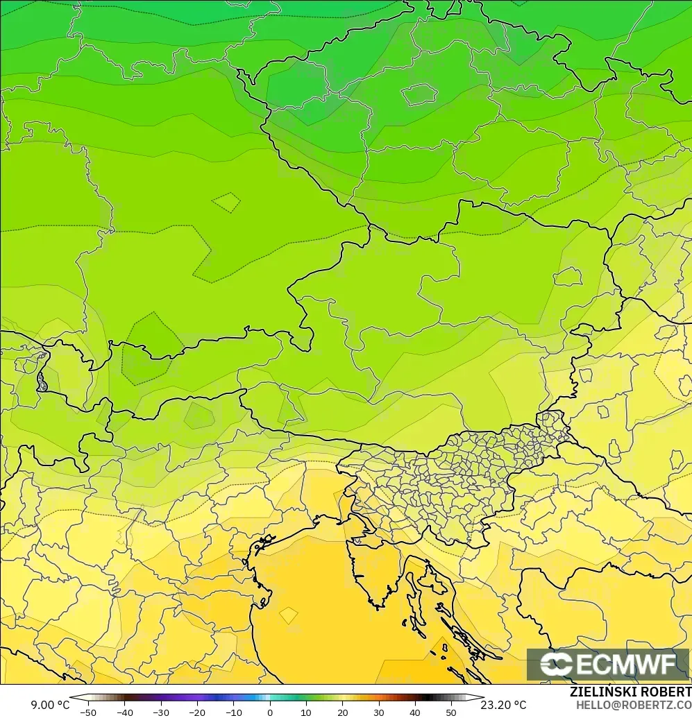 ECMWF IFS 0.25° modelo - Austria, Temperatura a 850 hPa