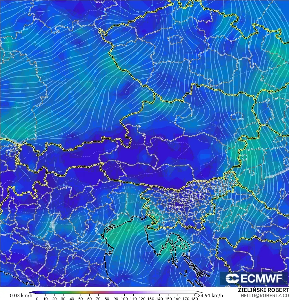 ECMWF IFS 0.25° modelo - Austria, Viento a 10 m