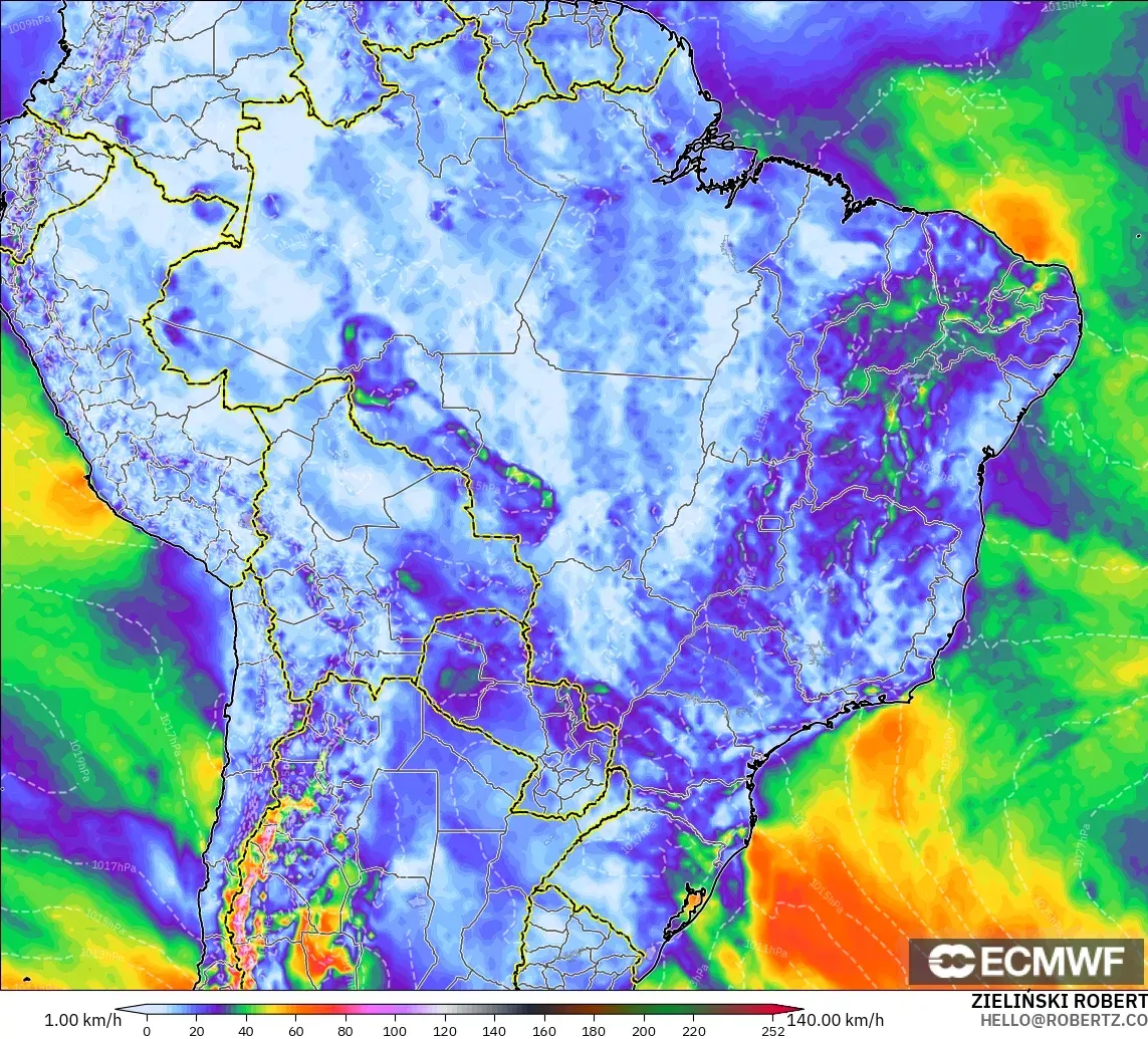 ECMWF IFS 0.25° modelo - Brasil, Ráfagas de viento