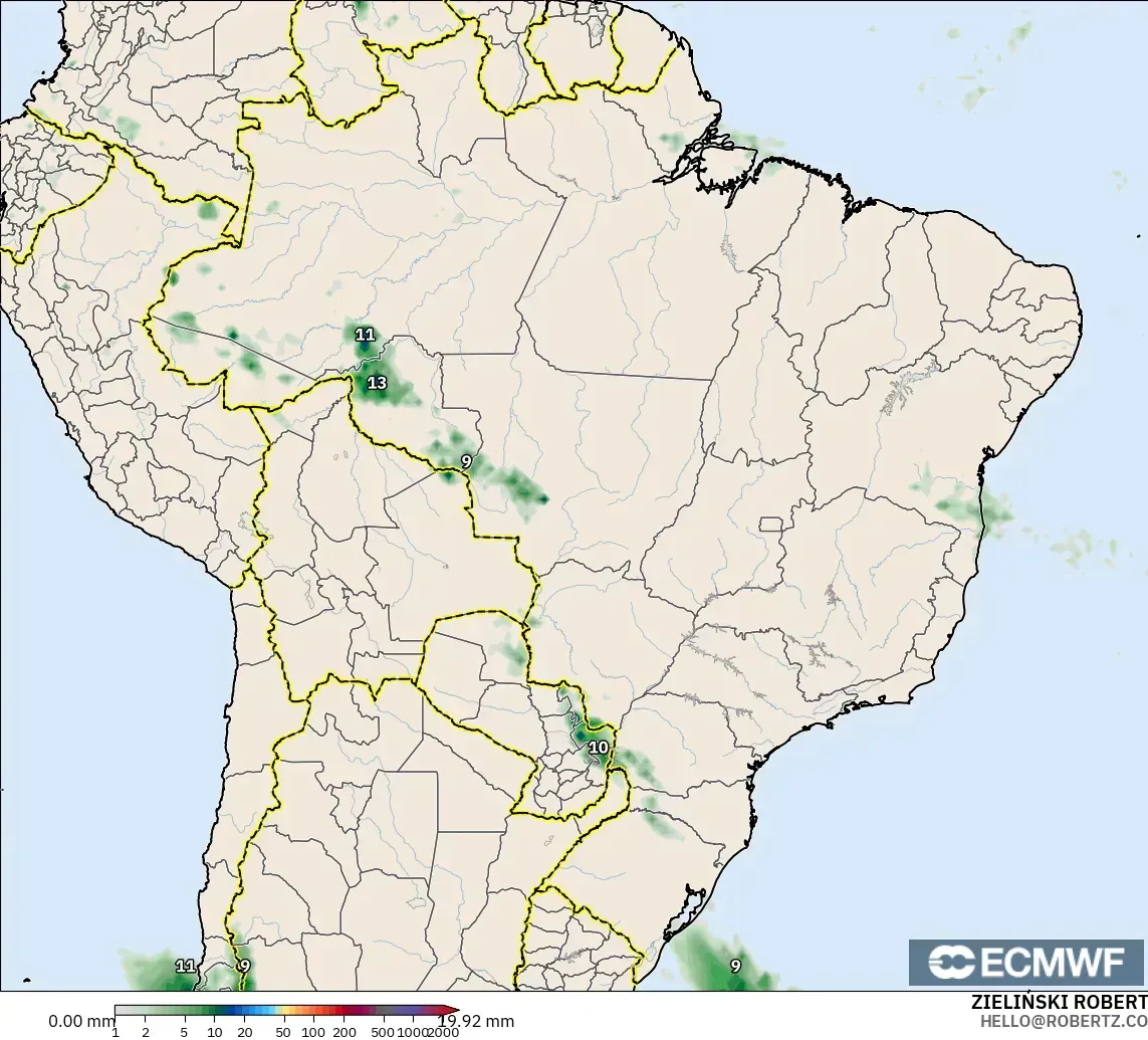 ECMWF IFS 0.25° modelo - Brasil, Acumulación de precipitación