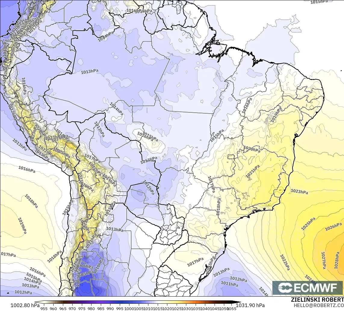 ECMWF IFS 0.25° modelo - Brasil, Presión