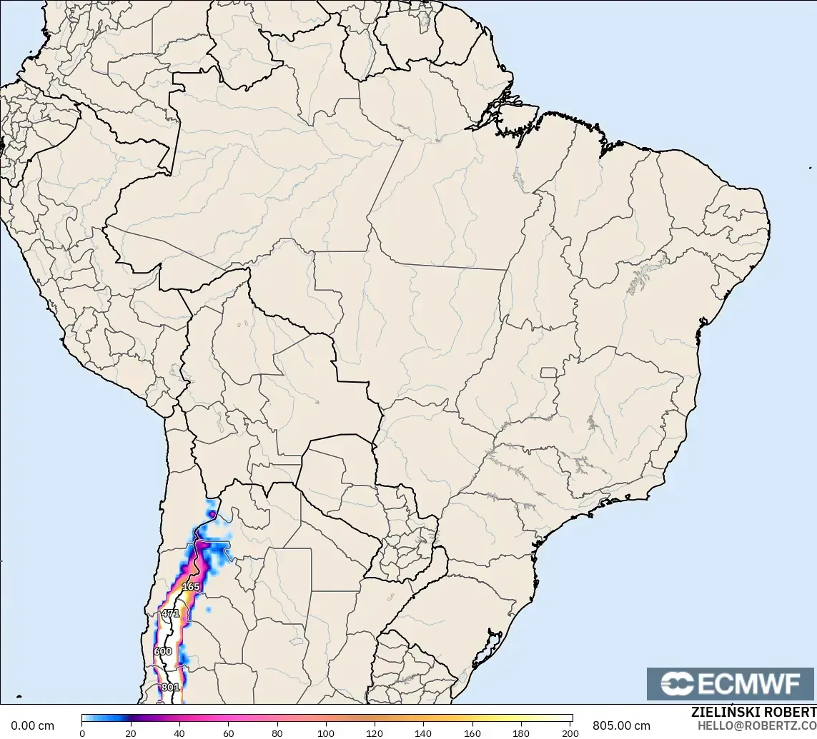 ECMWF IFS 0.25° modelo - Brasil, Profundidad de nieve
