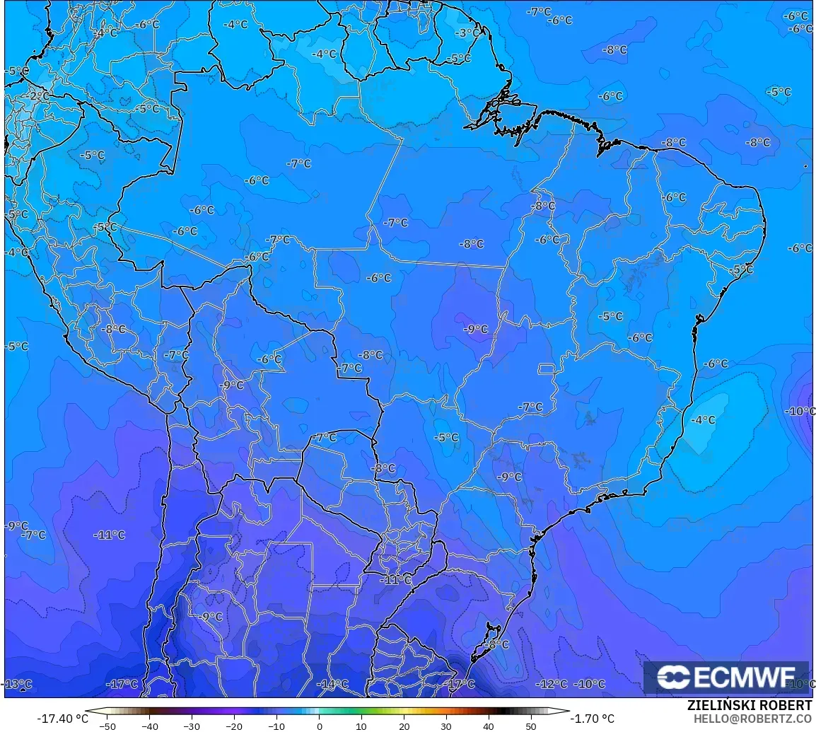 ECMWF IFS 0.25° modelo - Brasil, Temperatura a 500 hPa