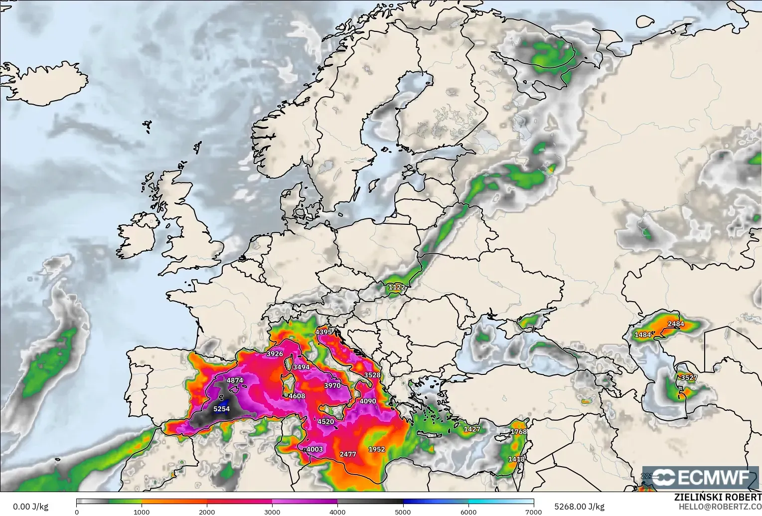 ECMWF IFS 0.25° modelo - Europa, CAPE