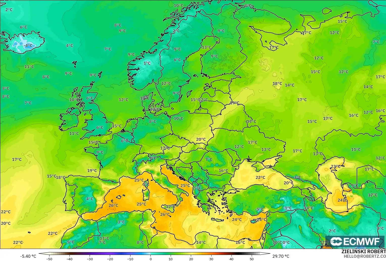 ECMWF IFS 0.25° modelo - Europa, Punto de rocío a 2 m