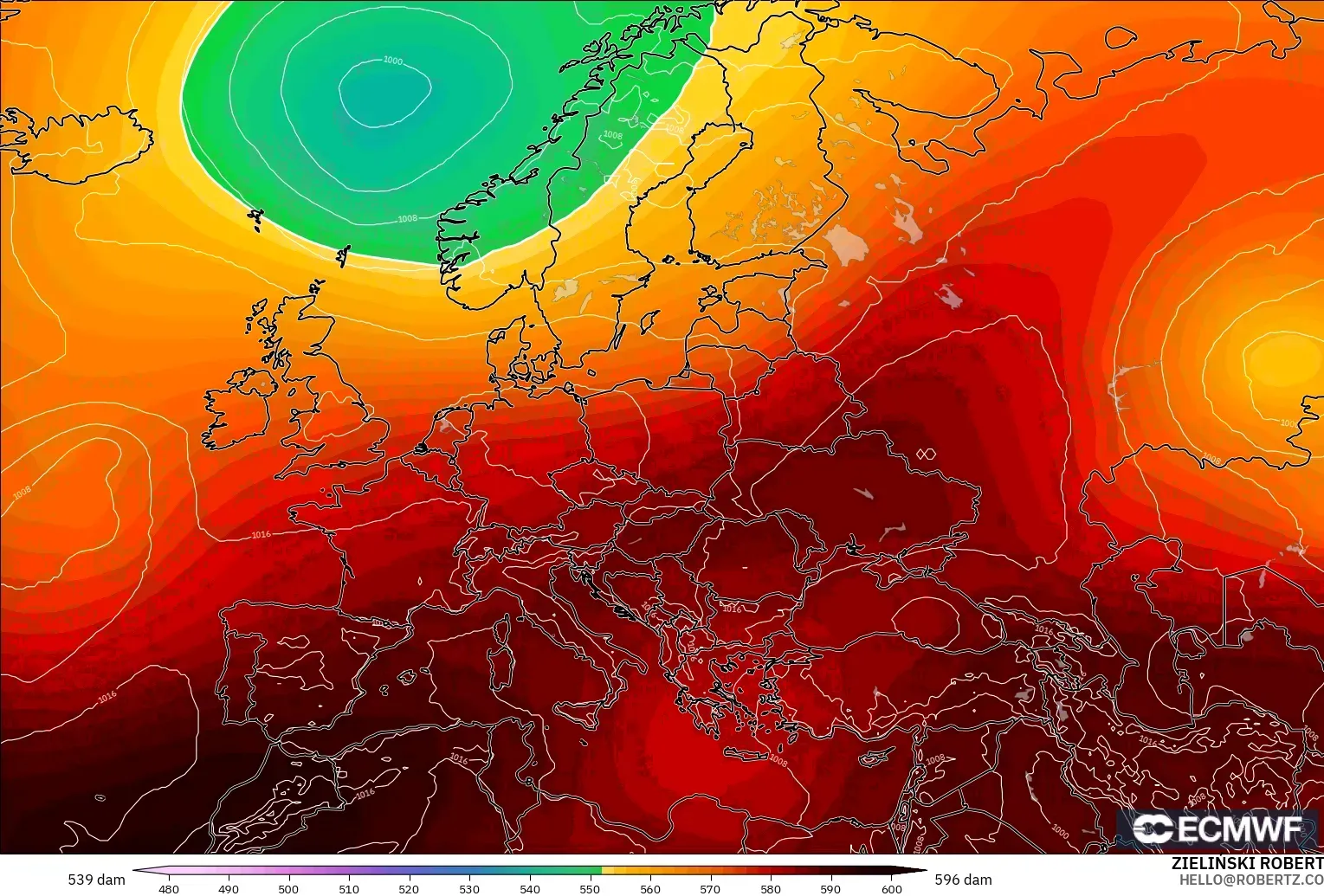 ECMWF IFS 0.25° modelo - Europa, Altura geopotencial a 500 hPa