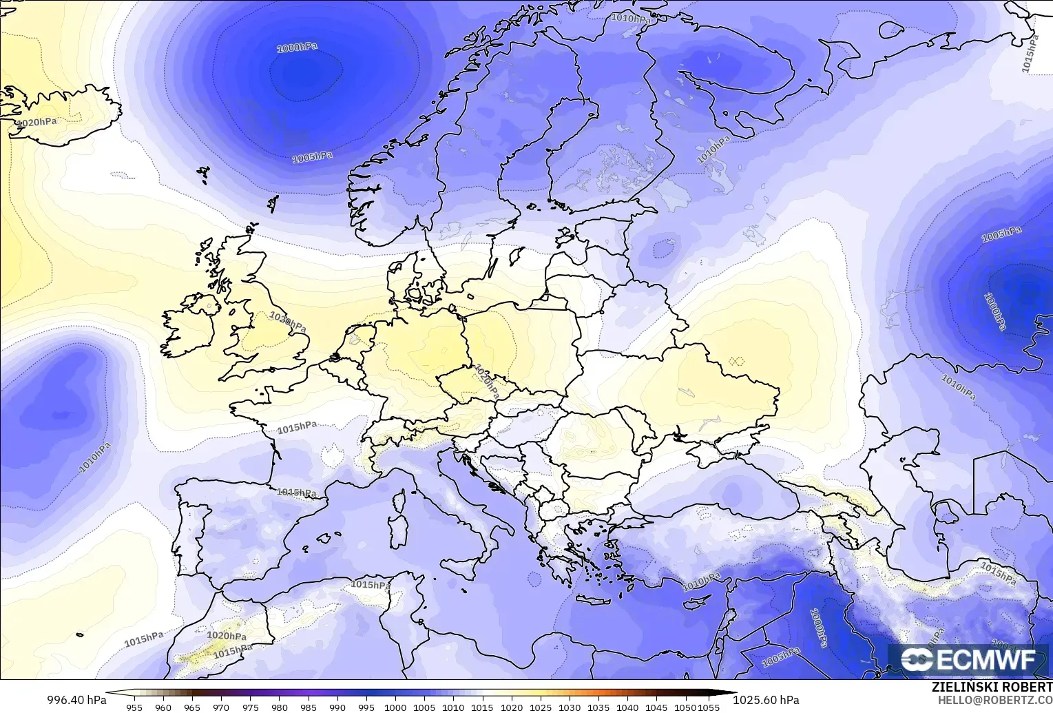 ECMWF IFS 0.25° modelo - Europa, Presión
