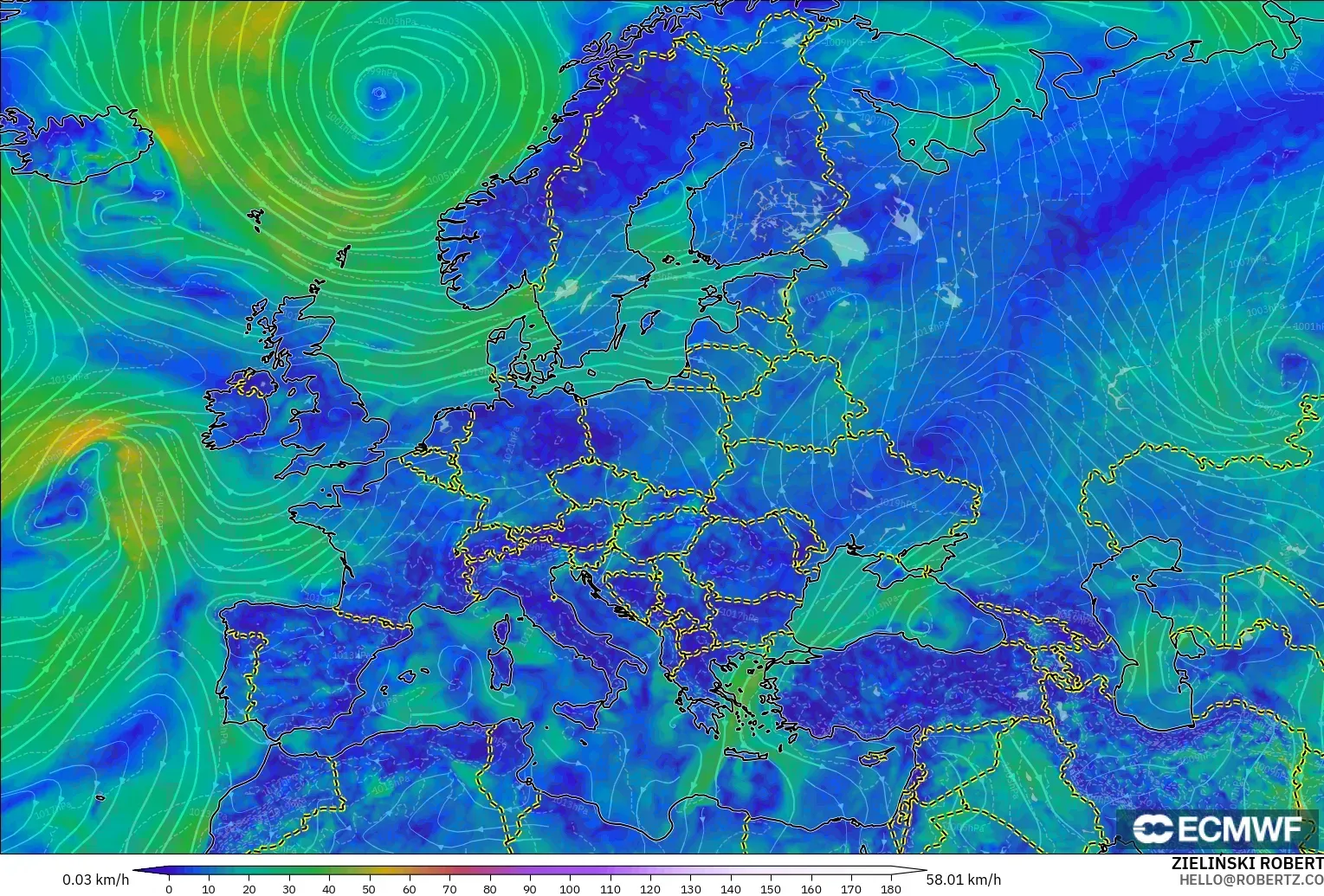 ECMWF IFS 0.25° modelo - Europa, Viento a 10 m