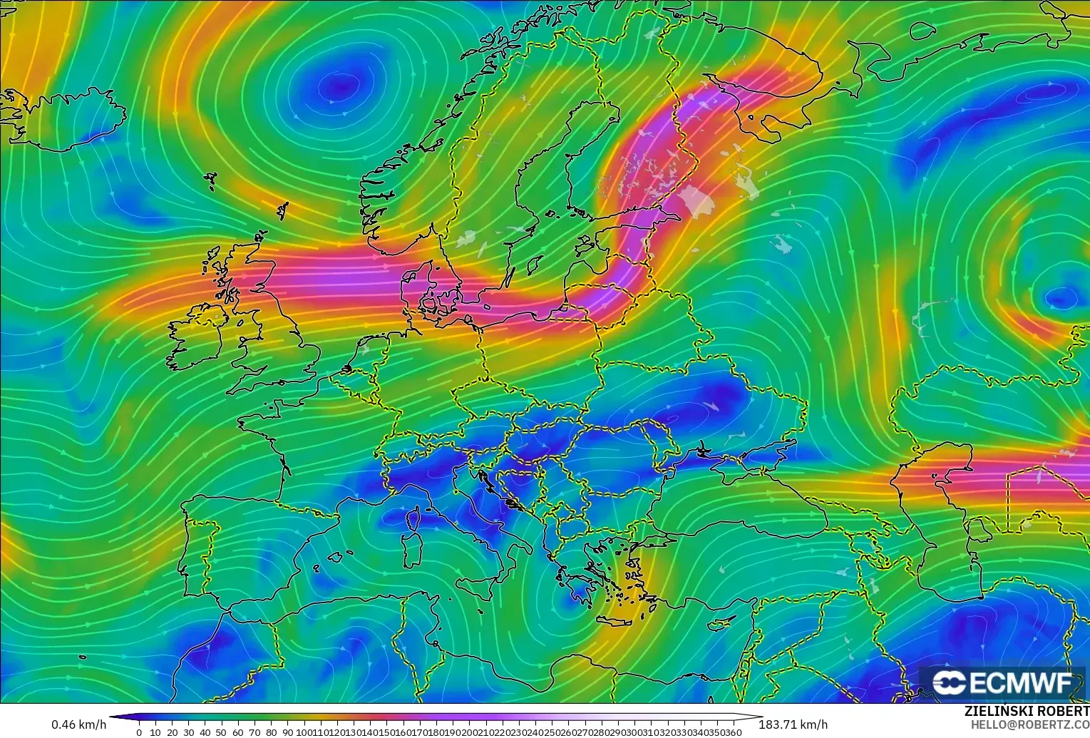 ECMWF IFS 0.25° modelo - Europa, Viento a 300 hPa (corriente en chorro)