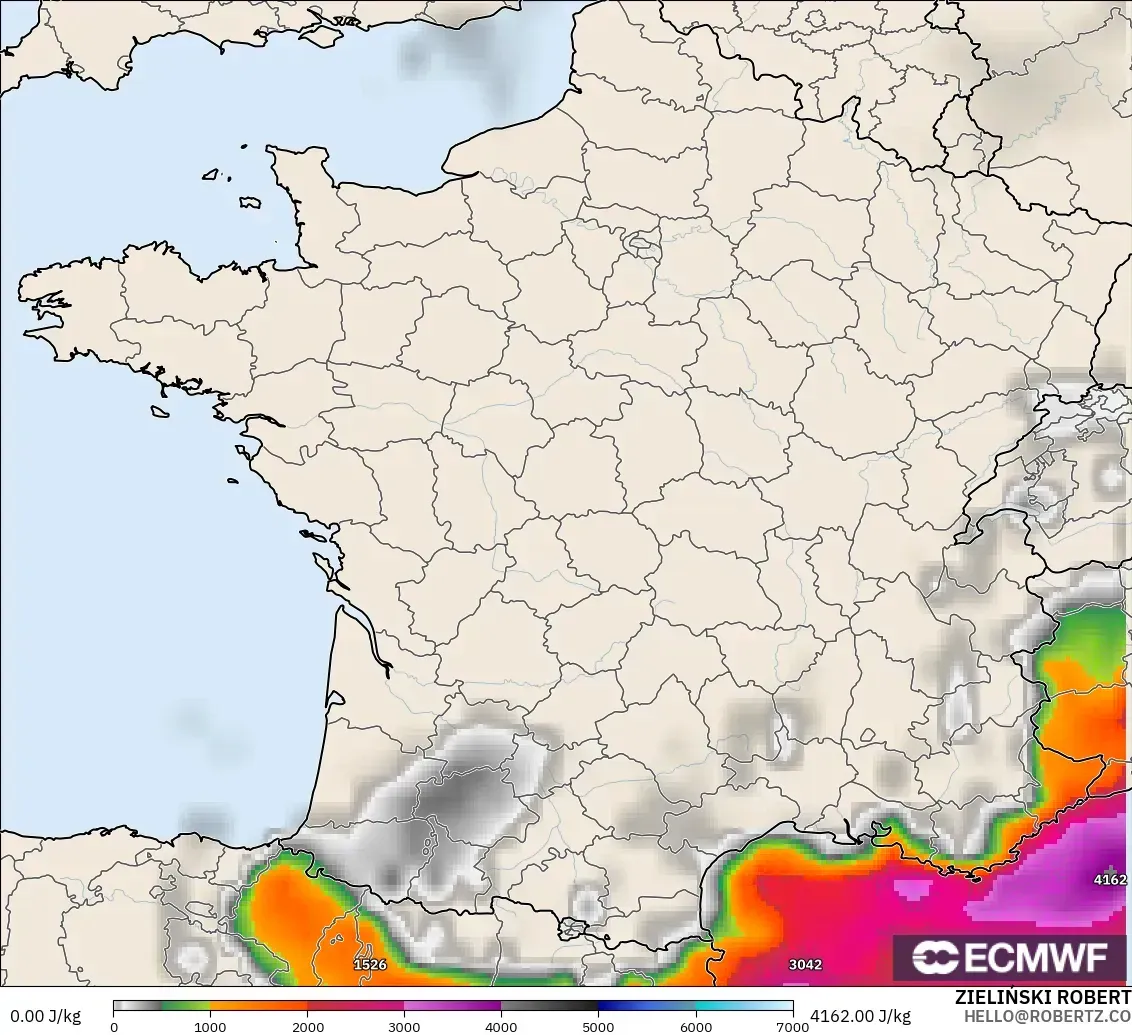 ECMWF IFS 0.25° modelo - Francia, CAPE
