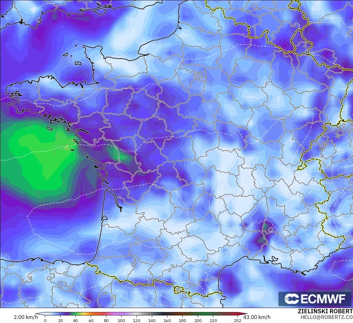 ECMWF IFS 0.25° modelo - Francia, Ráfagas de viento