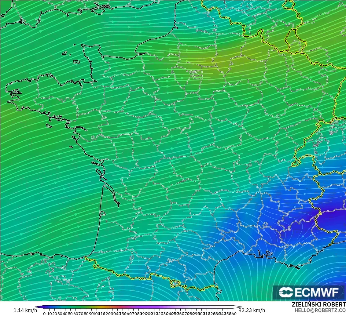 ECMWF IFS 0.25° modelo - Francia, Viento a 300 hPa (corriente en chorro)