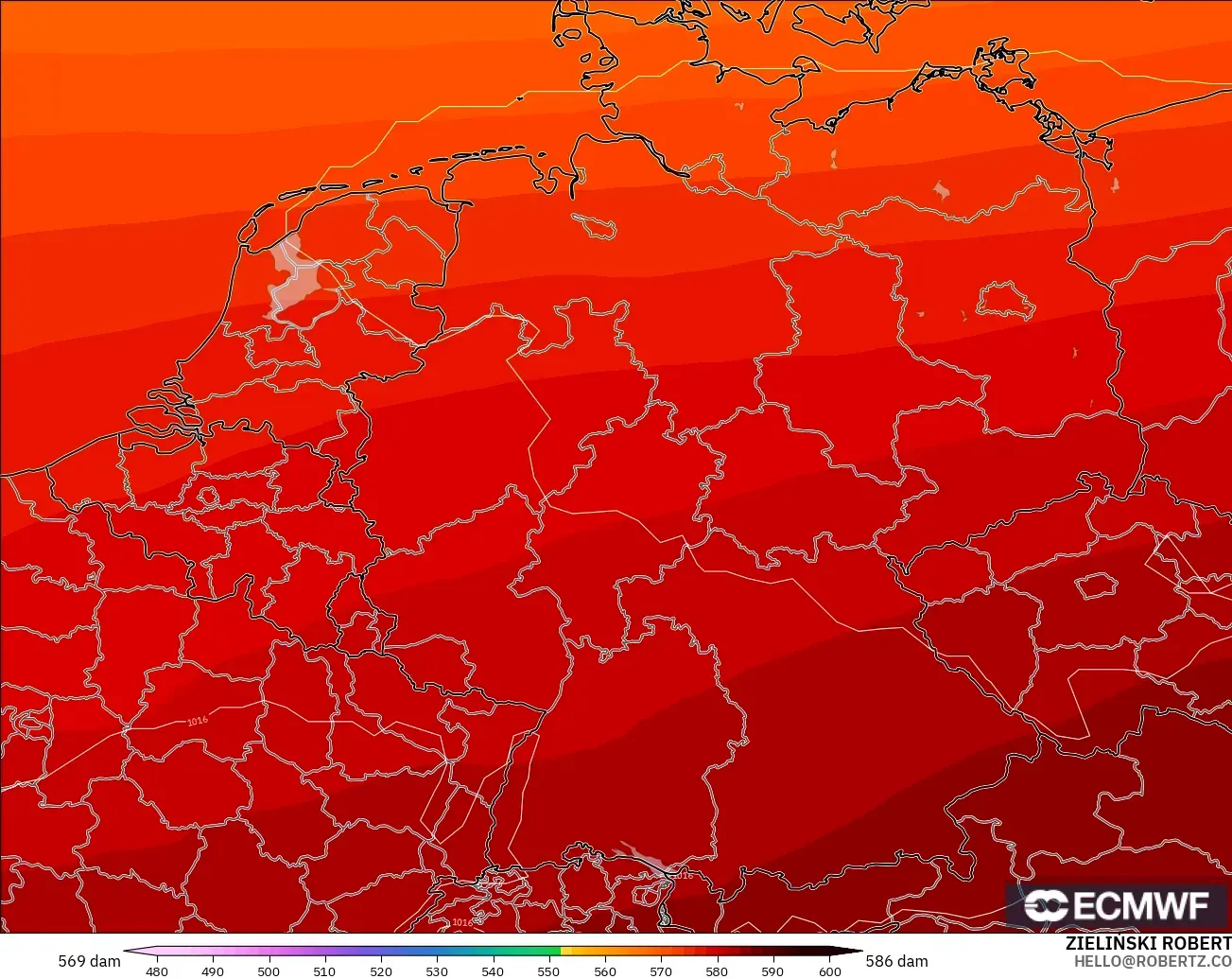 ECMWF IFS 0.25° modelo - Alemania, Altura geopotencial a 500 hPa