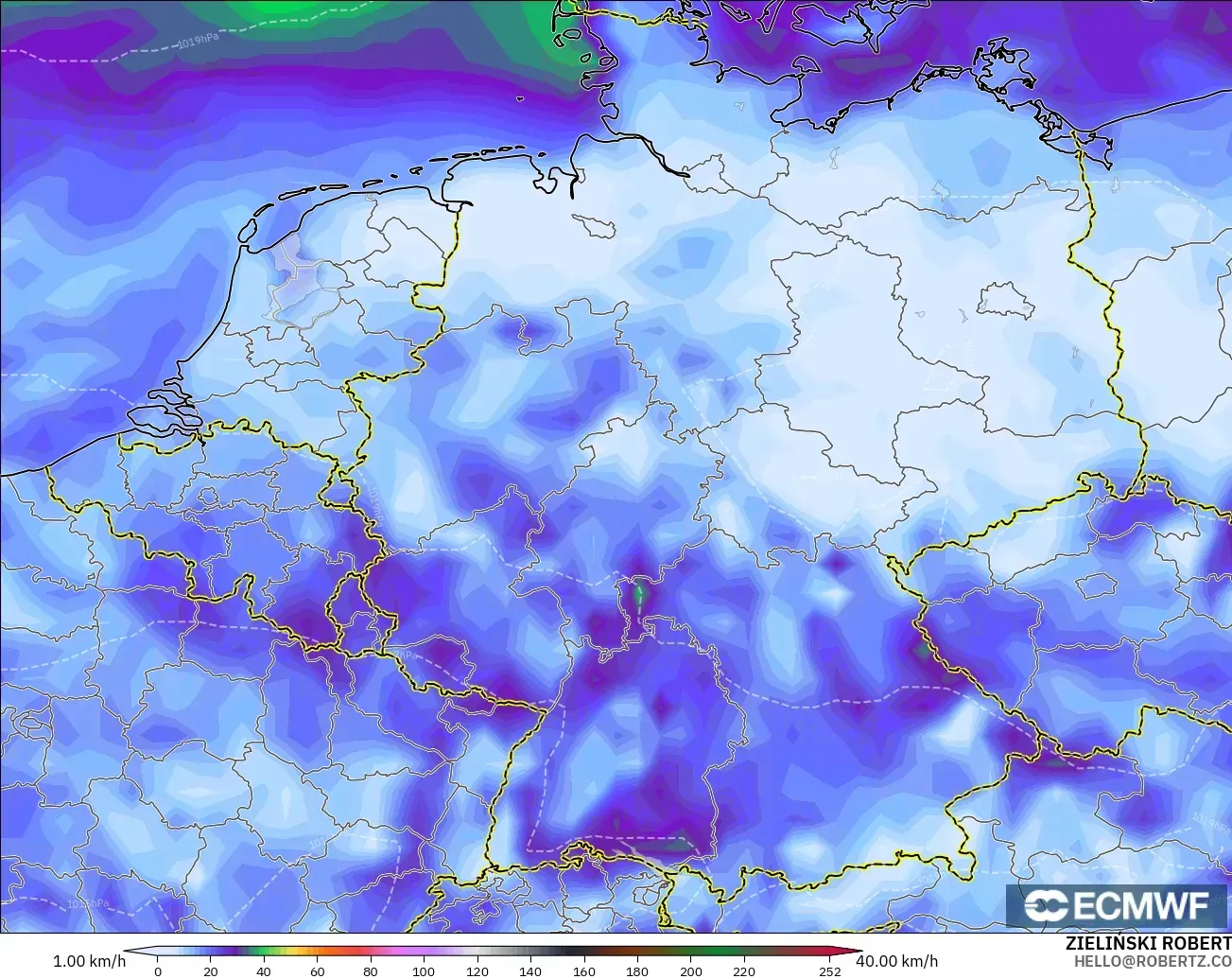 ECMWF IFS 0.25° modelo - Alemania, Ráfagas de viento