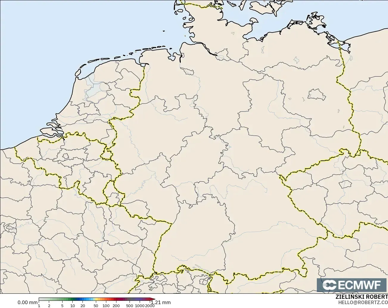 ECMWF IFS 0.25° modelo - Alemania, Acumulación de precipitación