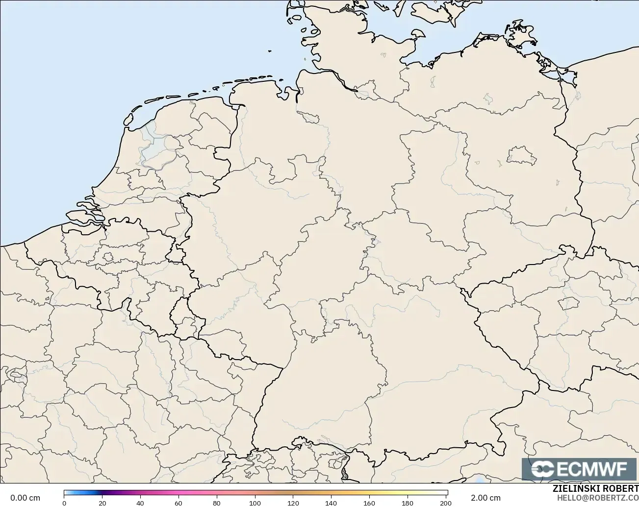 ECMWF IFS 0.25° modelo - Alemania, Profundidad de nieve
