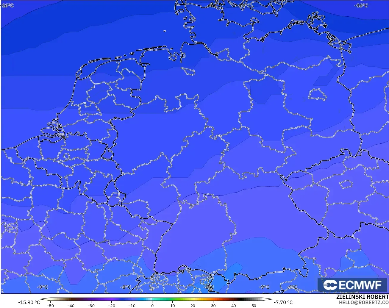 ECMWF IFS 0.25° modelo - Alemania, Temperatura a 500 hPa