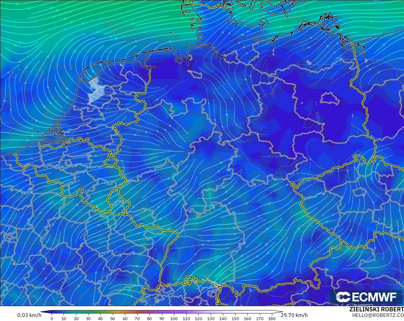 ECMWF IFS 0.25° modelo - Alemania, Viento a 10 m