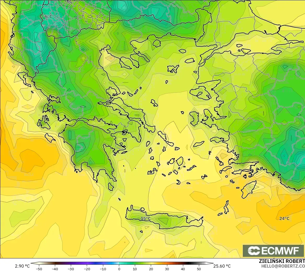 ECMWF IFS 0.25° modelo - Grecia, Punto de rocío a 2 m