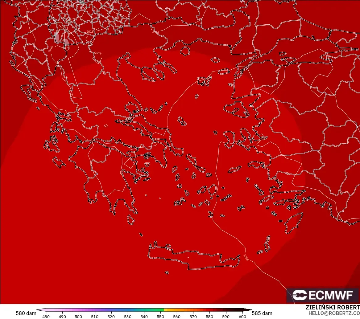 ECMWF IFS 0.25° modelo - Grecia, Altura geopotencial a 500 hPa