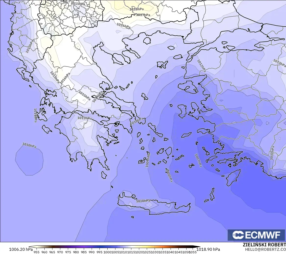 ECMWF IFS 0.25° modelo - Grecia, Presión