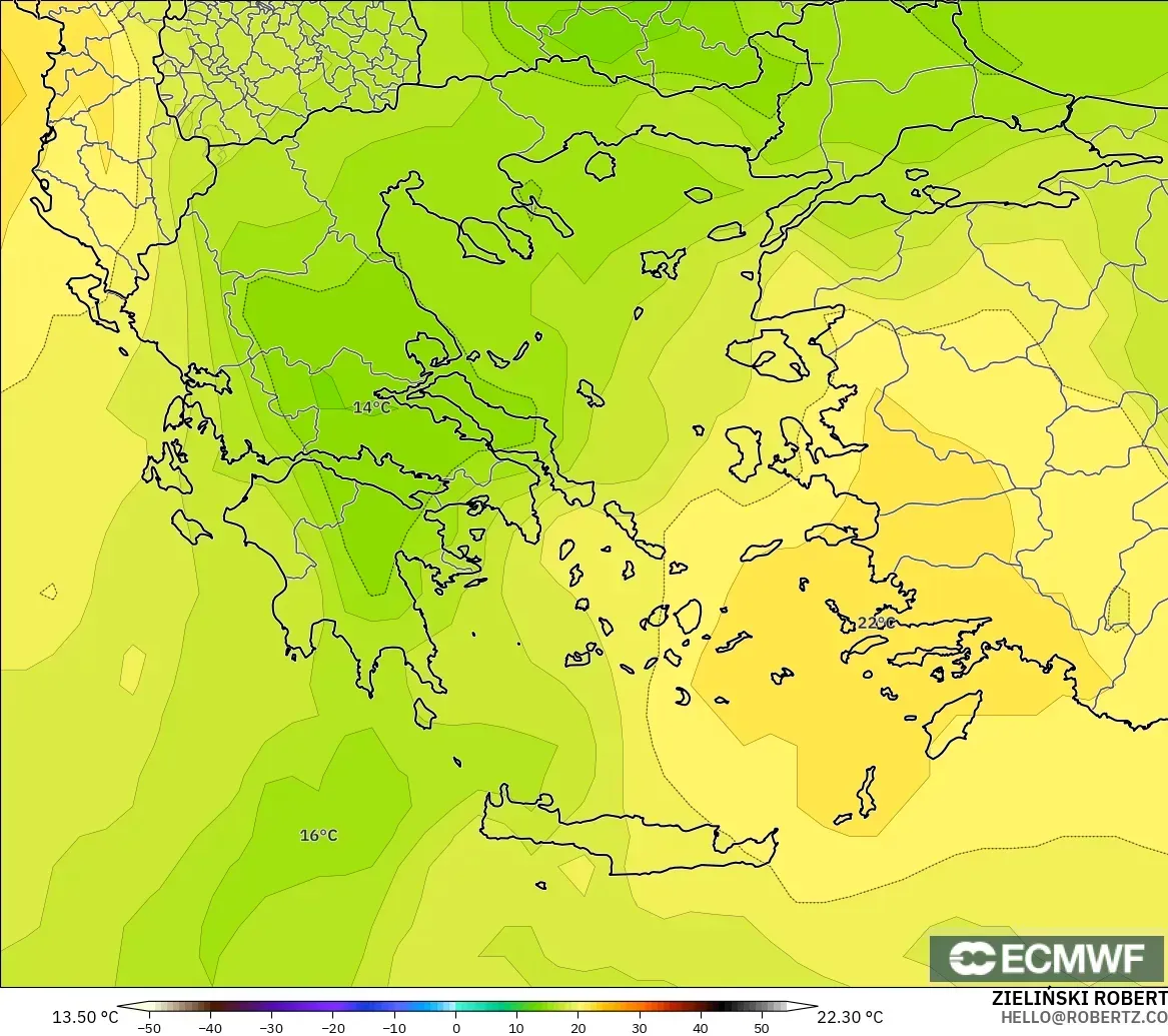 ECMWF IFS 0.25° modelo - Grecia, Temperatura a 850 hPa