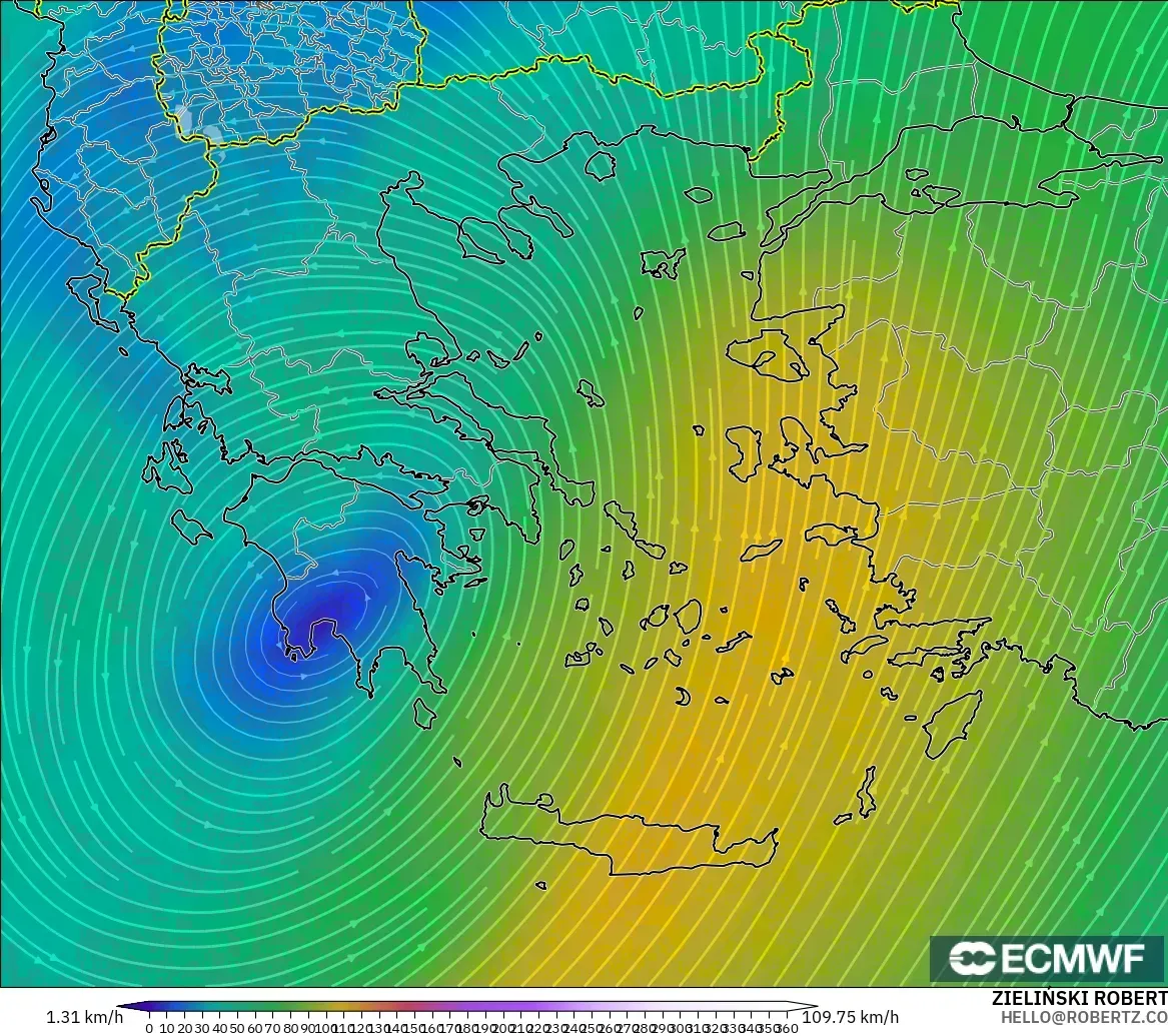 ECMWF IFS 0.25° modelo - Grecia, Viento a 300 hPa (corriente en chorro)