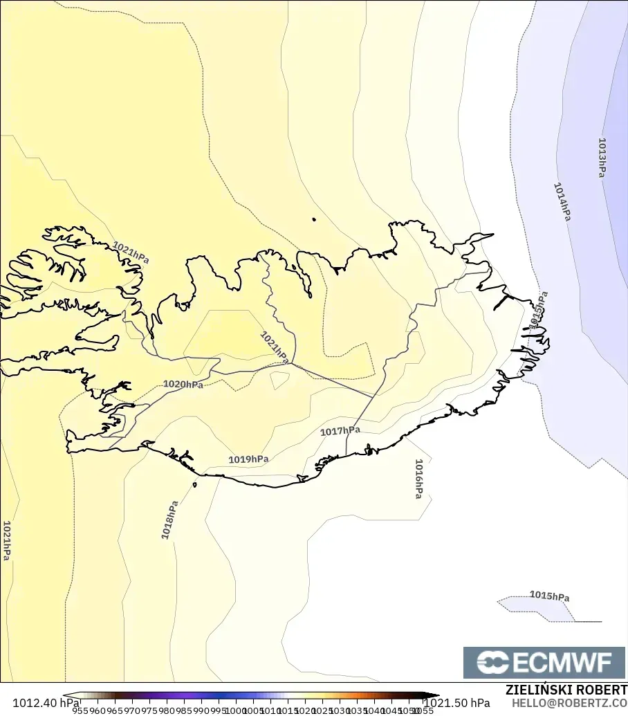 ECMWF IFS 0.25° modelo - Islandia, Presión