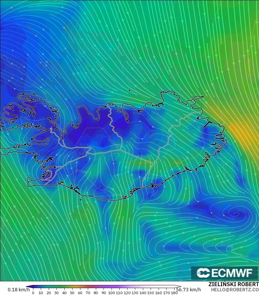 ECMWF IFS 0.25° modelo - Islandia, Viento a 10 m