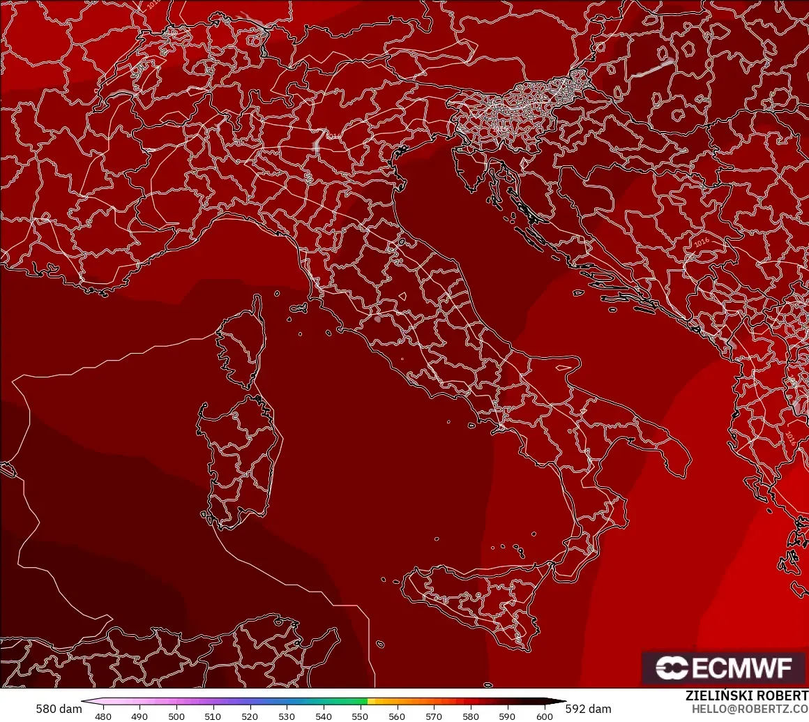 ECMWF IFS 0.25° modelo - Italia, Altura geopotencial a 500 hPa