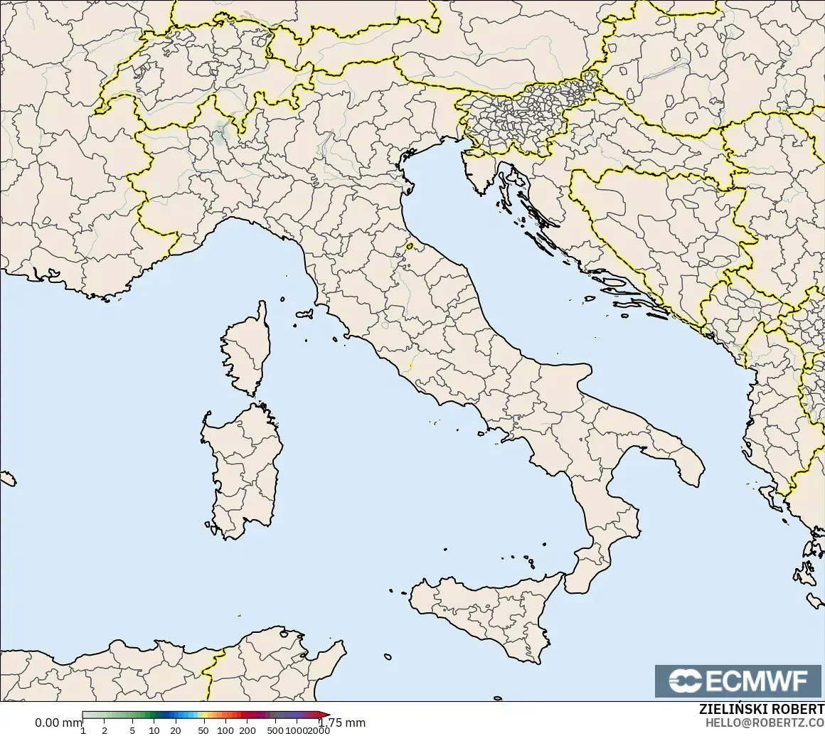 ECMWF IFS 0.25° modelo - Italia, Acumulación de precipitación