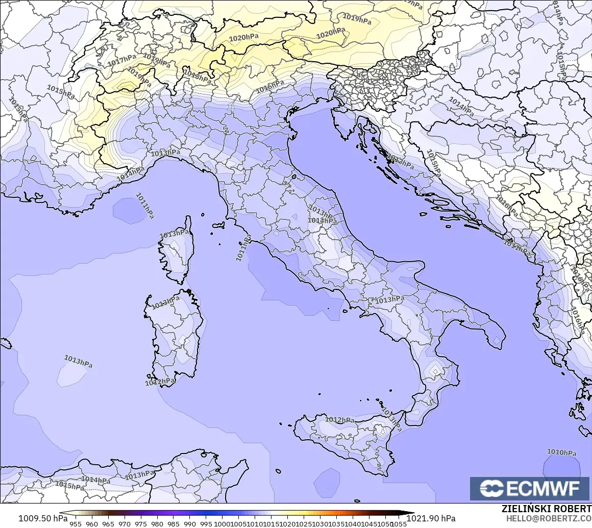 ECMWF IFS 0.25° modelo - Italia, Presión