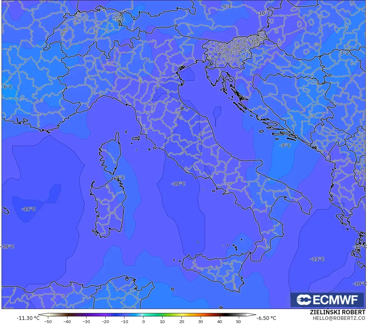 ECMWF IFS 0.25° modelo - Italia, Temperatura a 500 hPa