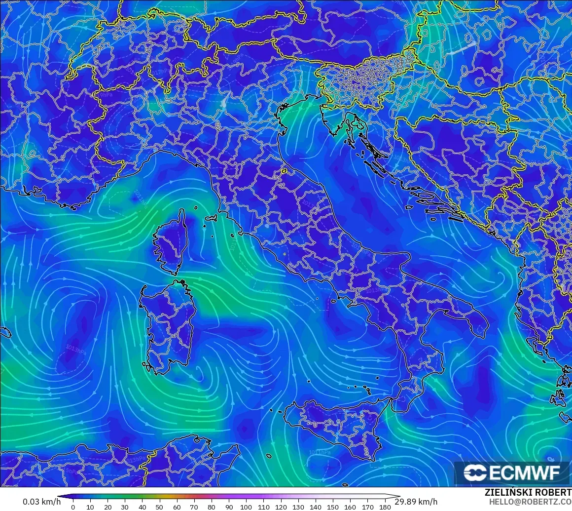 ECMWF IFS 0.25° modelo - Italia, Viento a 10 m